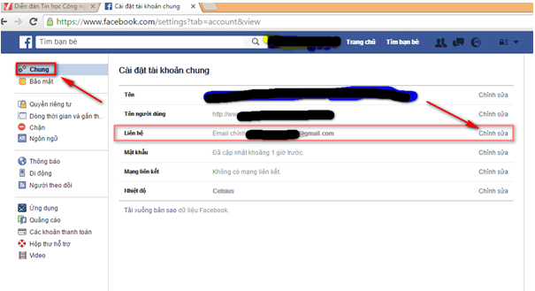 Vào Liên hệ và bấm chỉnh sửa khi chuyển sim đăng ký facebook