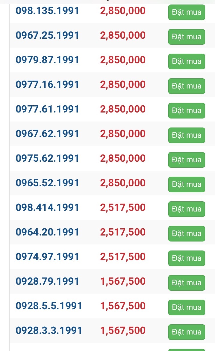 Mua sim năm sinh 1991 giá rẻ đầu 10 số các mạng