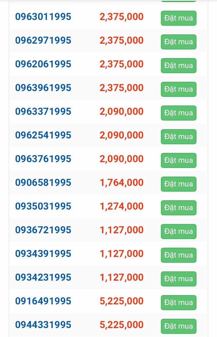 Sim năm sinh 1995 tổng hợp các mạng giá rẻ