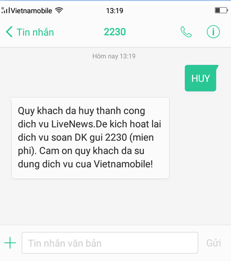 Tắt quảng cáo trên sim Vietnamobile